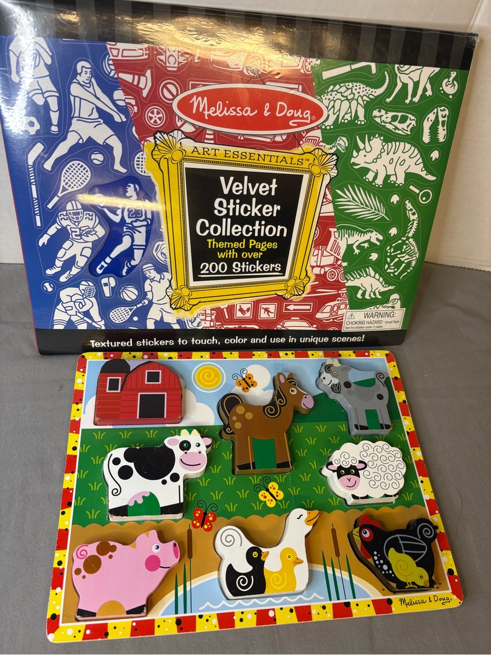 Melissa & Doug Velvet Sticker Collection and Farm Animal Board Puzzle